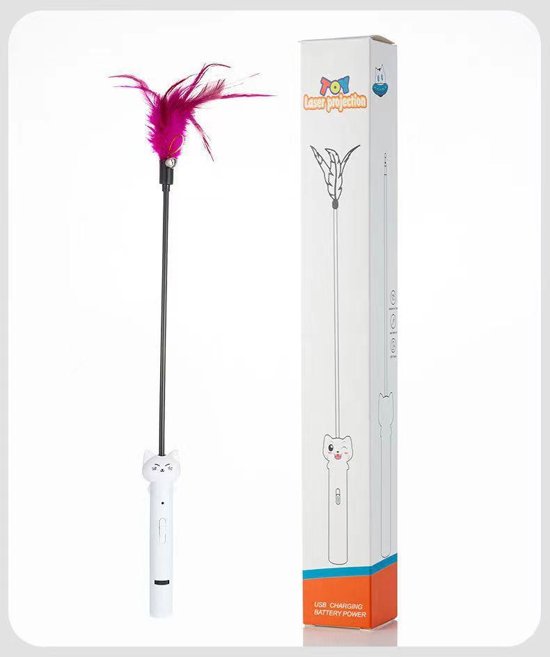 Multi-Function Cat Teaser Wand With Laser & Feather, Rechargeable Interactive Cat Toy With 5 Laser Patterns, Detachable Feather With Bell, Type-C Charging Wand For Indoor Cats, Daily Enrichment Play For Kittens & Adult Cats