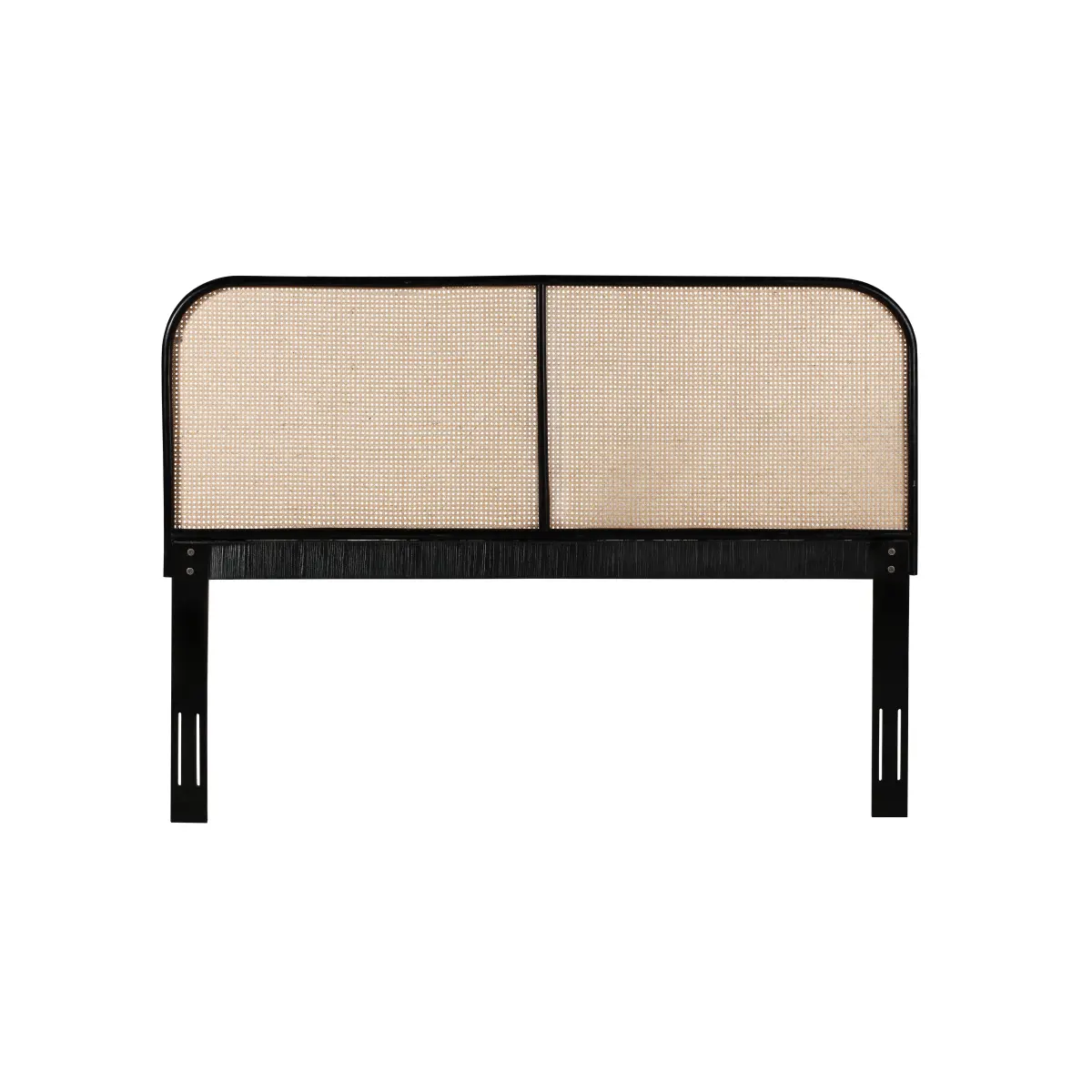King Size Adjustable Bed Headboard with Teak Wood, Cane Weave, Modern Curve, 81x2x54" Dimensions, Includes Hardware
