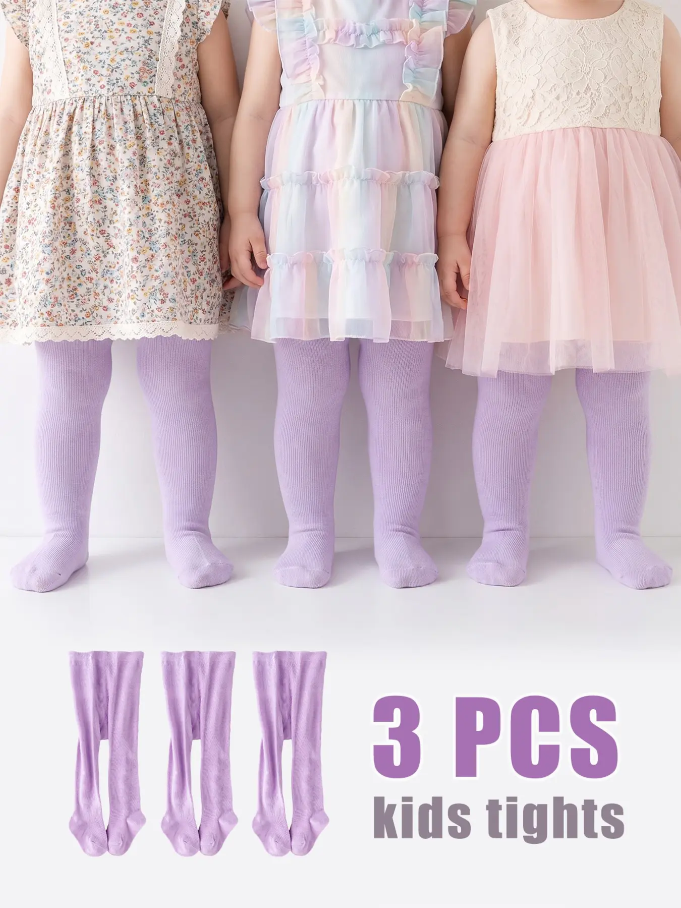 3 PCS Girls Basic Solid Tights Baby Toddler Footed Leggings Comfort Stretch Everyday