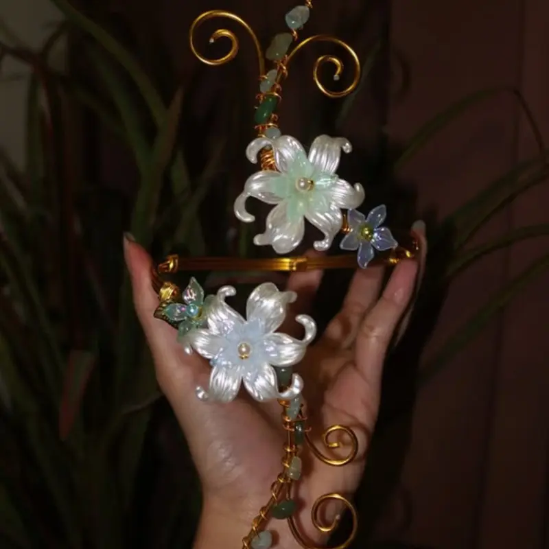 Forest Fairy Flower Arm Ring, Spiral Jade Stone Bracelet, Ancient Style Hanfu No-Hole Wristband, Unique High-End Jewelry, Exquisite Bracelet, High Quality Bracelet