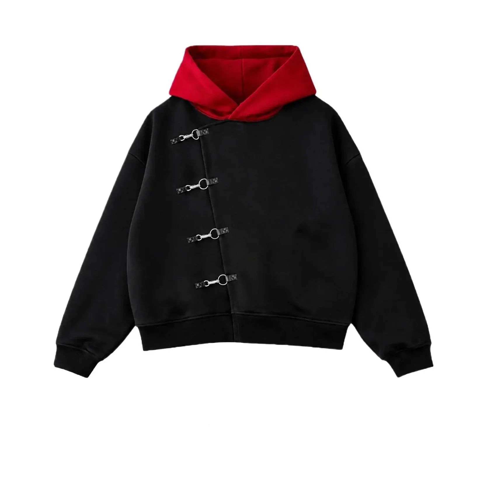 Y2K Red Itadori Hoodie Oversized Black Red Spliced Metal Button Casual Sweatshirt Trendy and Simple Men Women Streetwear Jacket