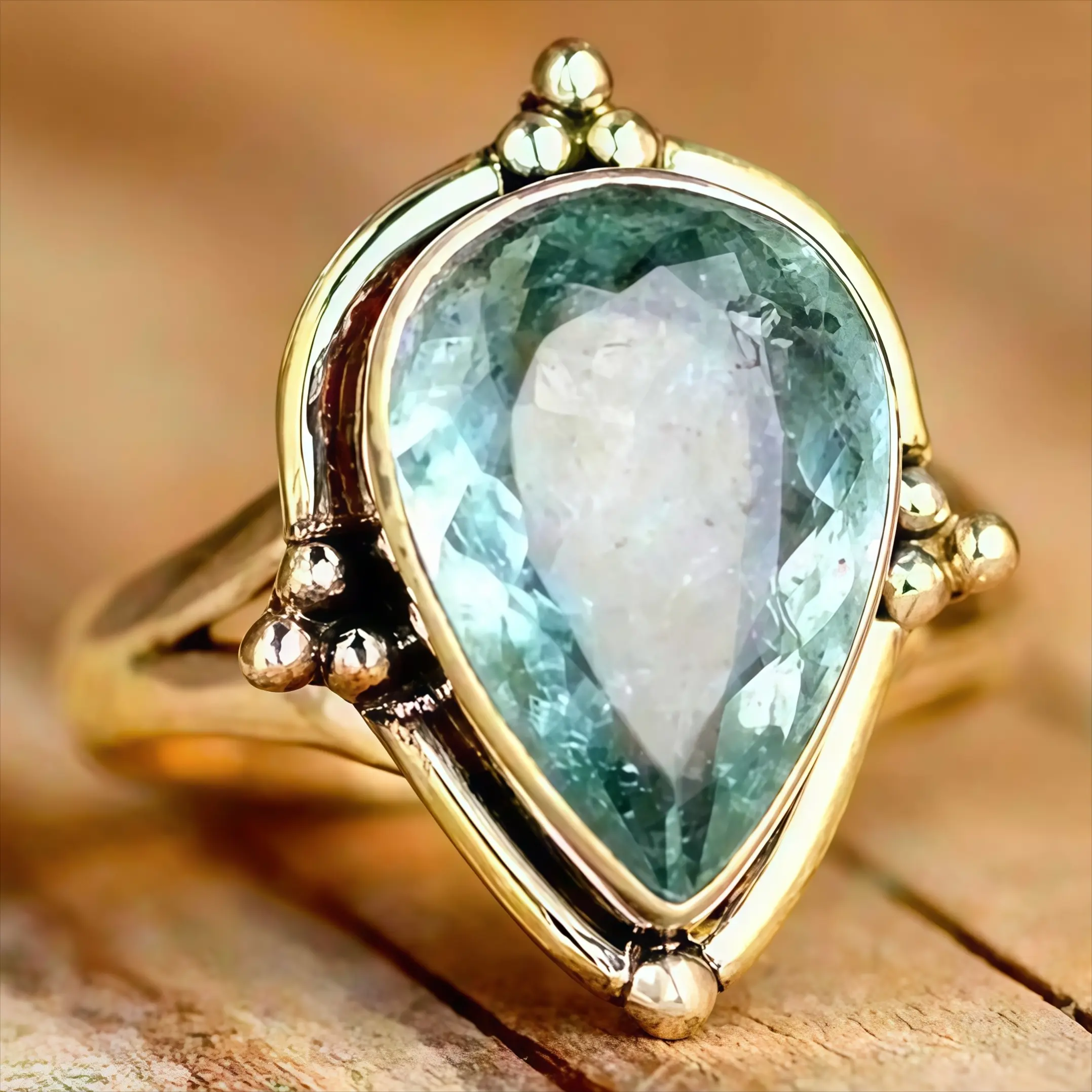Aquamarine Water Drop Ring, Classic Court Style Fashion Jewelry with a Versatile Floral Zinc Alloy Band, Versatile Simple Classical Court Style, Classic Rings, Auspicious, Colorful Flower Rings