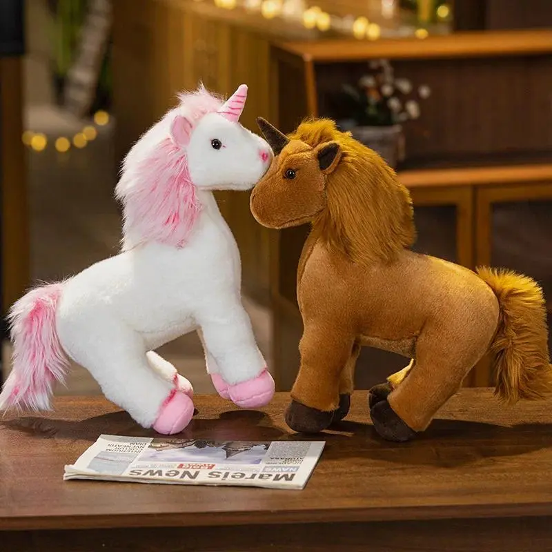 1Pc 35cm Simulation Unicorn Horse Plush Toys Cute Standing Horse Dolls Stuffed Soft Animal Pillow Children Life Like Unicorn Toy