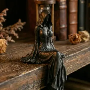 Gothic Lady Reaper Figurine, Dark Academia Bookshelf Decor, Mysterious Accent, Gothic Hooded Woman Statue, Witchy Spooky Accent for Alt Aesthetic, Statue Figurines