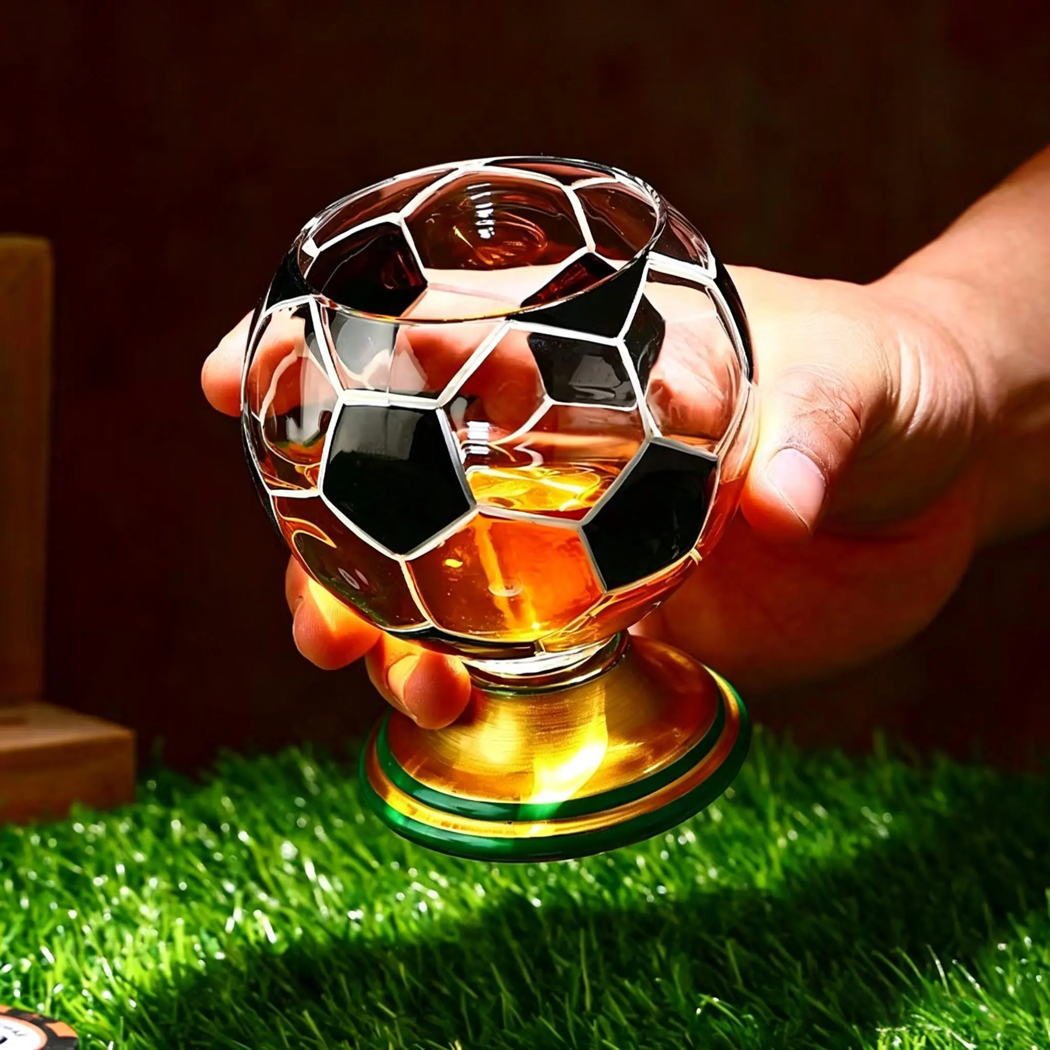 Rotatable Ball-Shaped Whiskey Glass, Rotating Whiskey Glass, Creative Hand-Drawn Stress Relief Soccer Ball, Crystal Glass Wine Cup, Premium Drinking Glasses, Crystal Glass Cups, Perfect for Daily Use, Party, Fan Gift