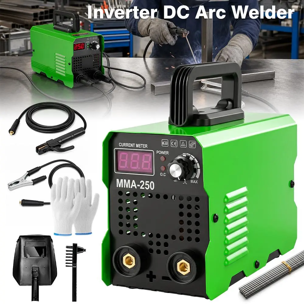 MMA-250 250A Portable Welding Machine, ONLY 1664g Lightweight IGBT Arc Welder with Digital Display & Full Kit (Mask, Brush, Gloves, 20 Rods), 1/16"-1/8" Welding Rod Compatible for Beginners & Hobbyists