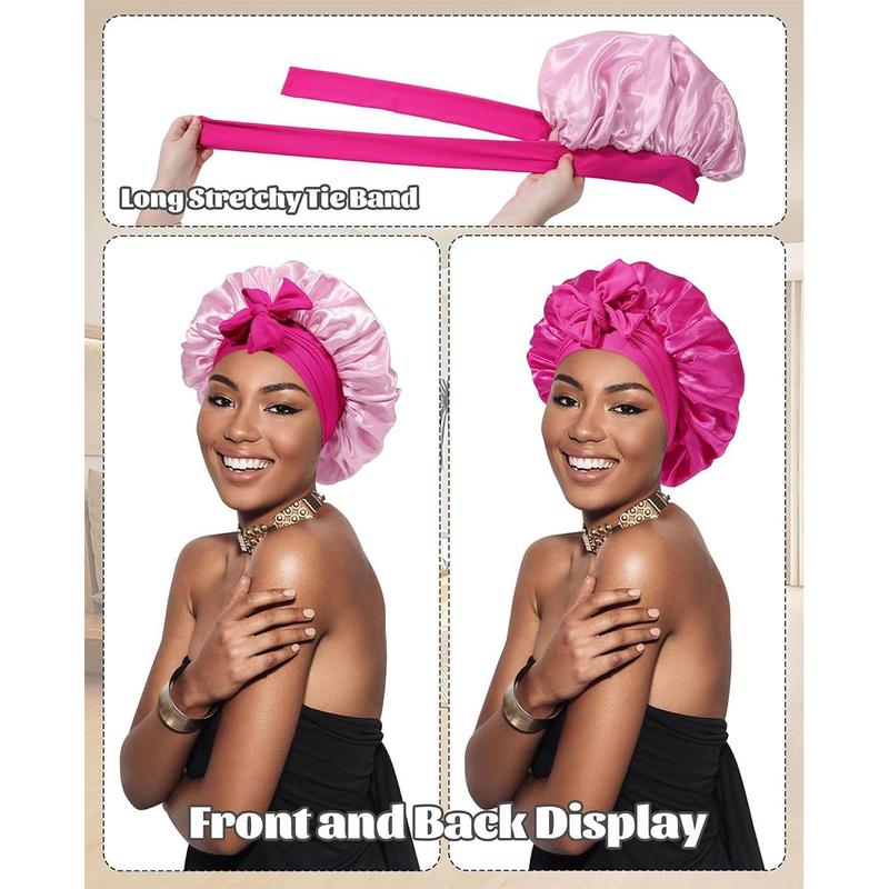 AWAYTR Satin Bonnet for Hair Protection Women Men Reversible Double Layer Two-Color Silk Like Texture for Sleeping Cap Hair Bonnet with Elastic Tie Band Gift box for Curly Hair Night Cap