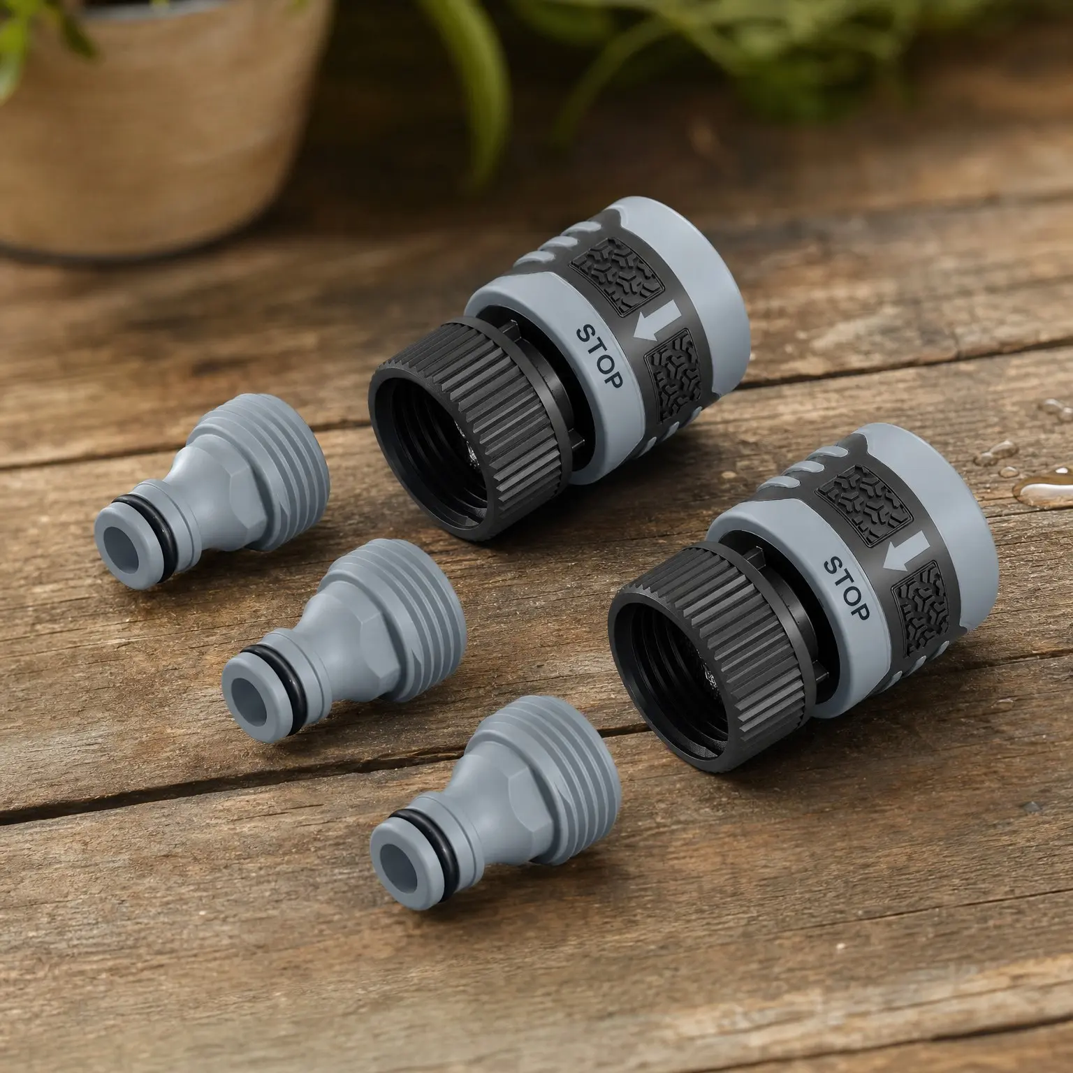 65175AMZ 6-Piece Quick Connect Starter Set with Adapters and End Connectors, Black, Grey