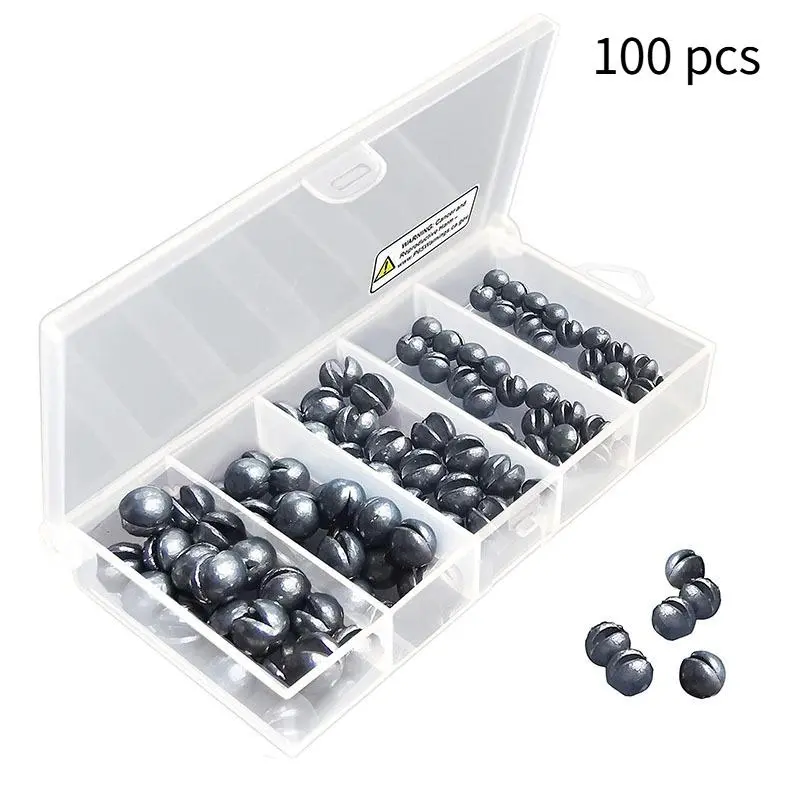 100pcs Fishing Weights Sinkers Kit, 100pcs Round Split Shot Sinker, Fishing Weights Egg Sinkers 5 Sizes, Plastic Box Pack, Fishing Gear