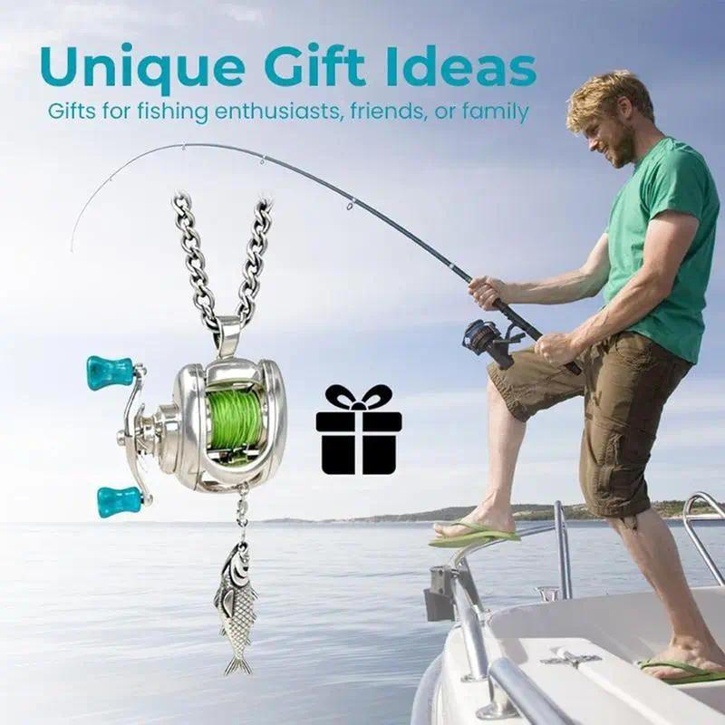 Functional Rotating Mini Fishing Reel Necklace, Real Moving Line Guide Pendant, Unique Fishing Jewelry Gift for Fishermen, Anglers & Fishing Enthusiasts