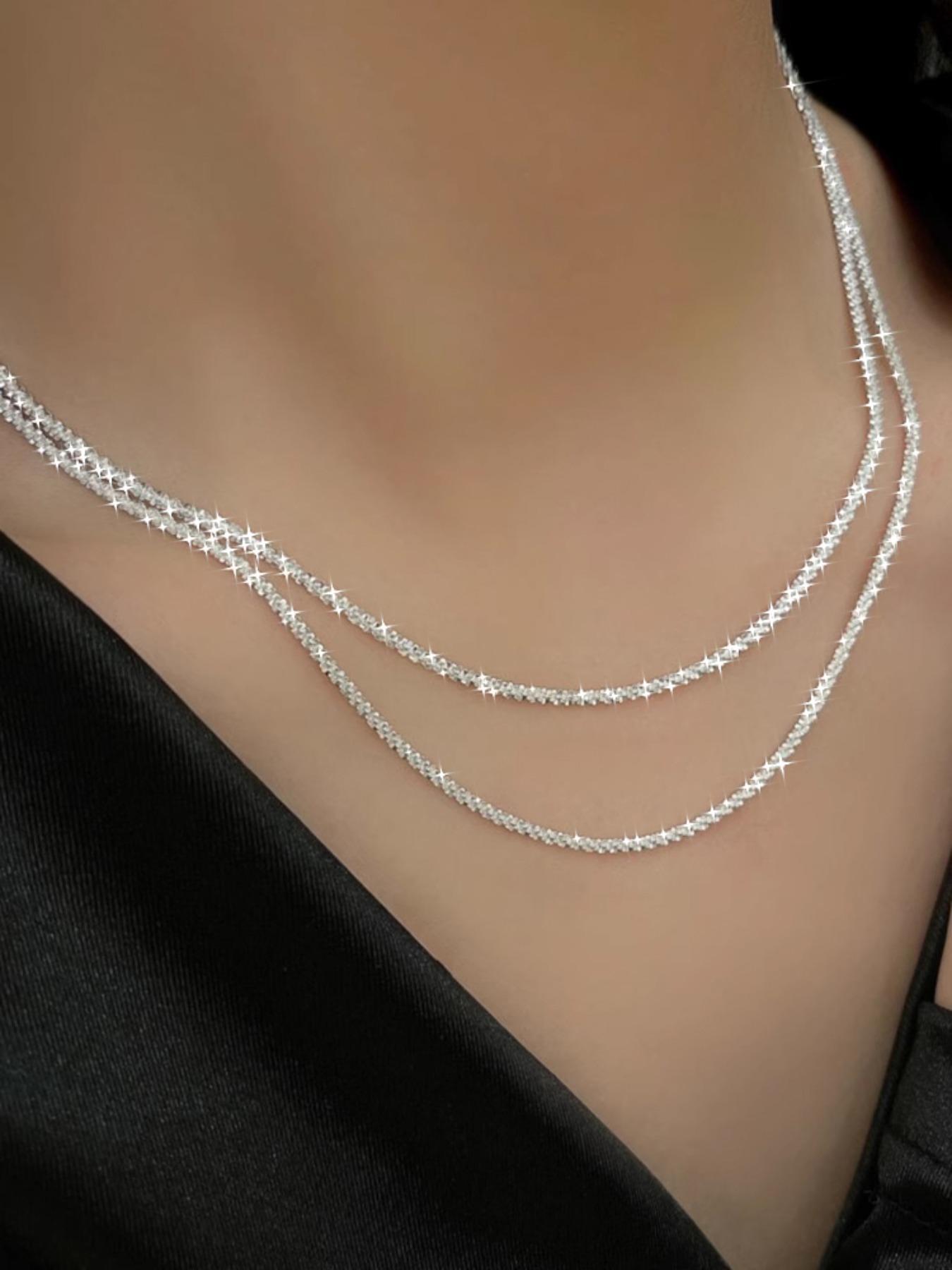 Elegant Artificial Diamond Chain Necklaces for Women, Luxury Sparkling Rhinestones Decor Chain Necklaces, Fashion Matching Jewelry, Bridal Accessories for Wedding & Engagement, Exquisite Chain Jewelry