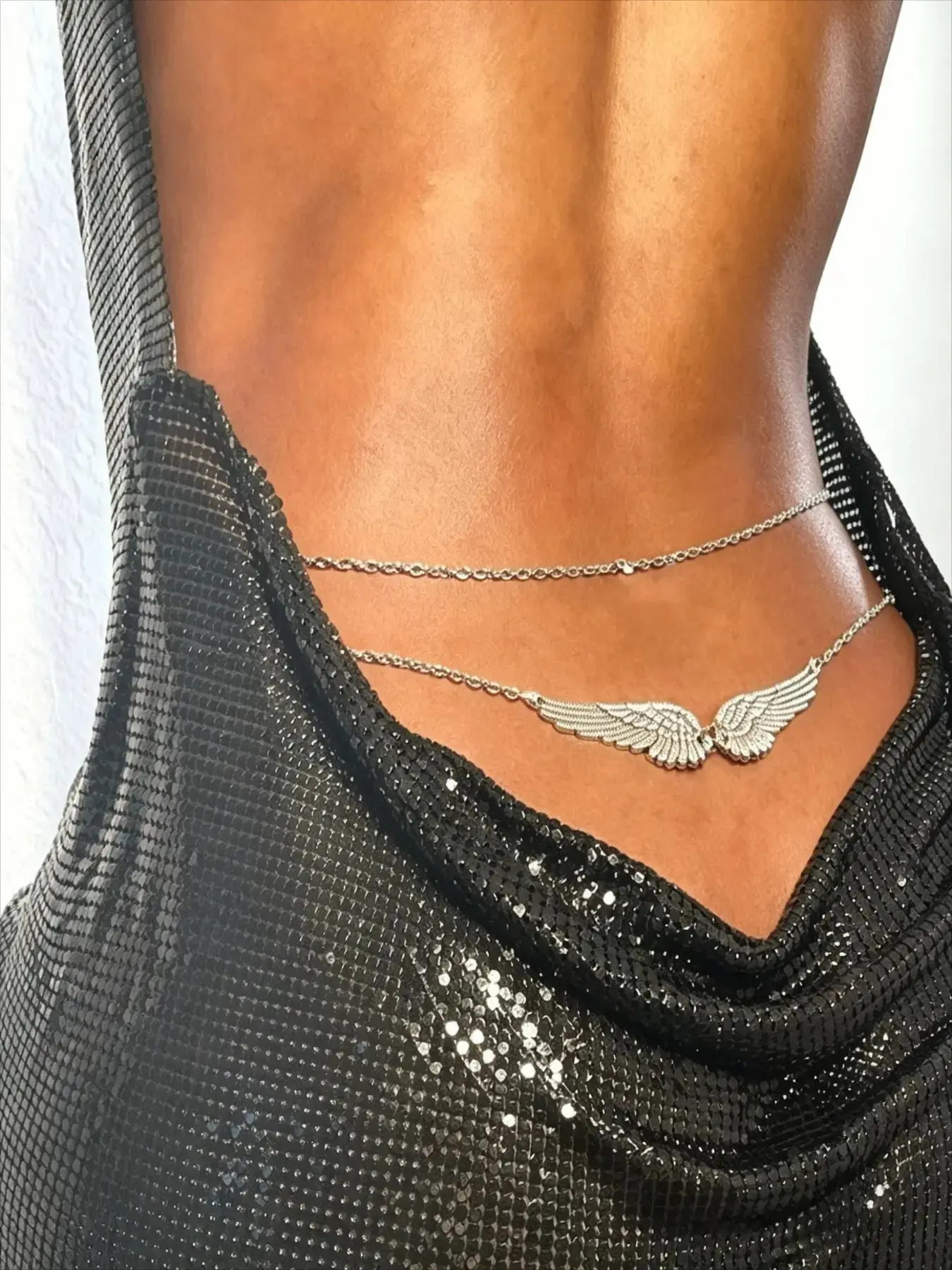 Women's 2-Piece Layered Wing Waist Chain Set, Minimalist Silver Body Jewelry, Adjustable Belly Chain for Rave, Club, Vacation & Everyday Styling