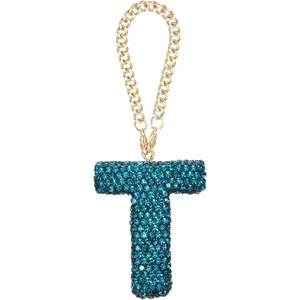 MECCANIXITY Bling Car Letter Charm, Initial T Letter Interior Car Rear View Mirror Decoration Hanging Crystal Ornaments for Women Bags Water Cup DIY Craft, Lake Blue