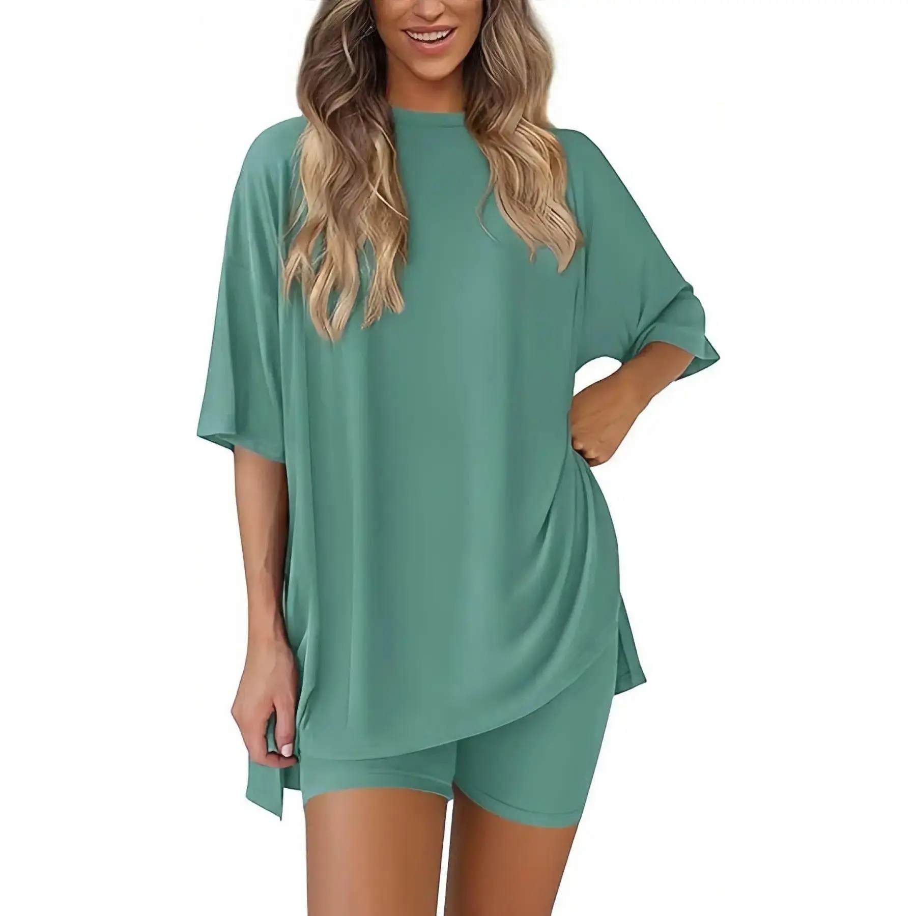 Womens Trending Short Sleeve Two Piece Shorts Set Relaxed Fit Soft Comfortable Summer Outfit Breathable Casual Lounge Wear Available in Sizes XS to 4XL for Ladies Daily Wear Home