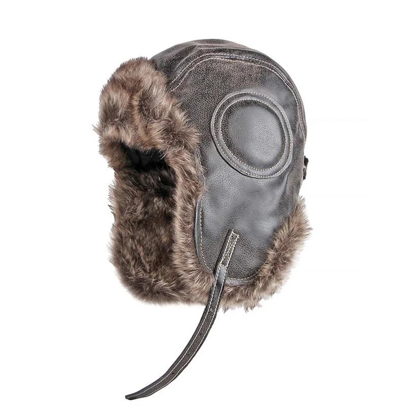 Unisex Winter Ushanka Hat Trapper Aviator Trooper Earflap Warm Faux Fur Leather Waterproof Ski Hat Bomber Cap Ear Protectors Hat