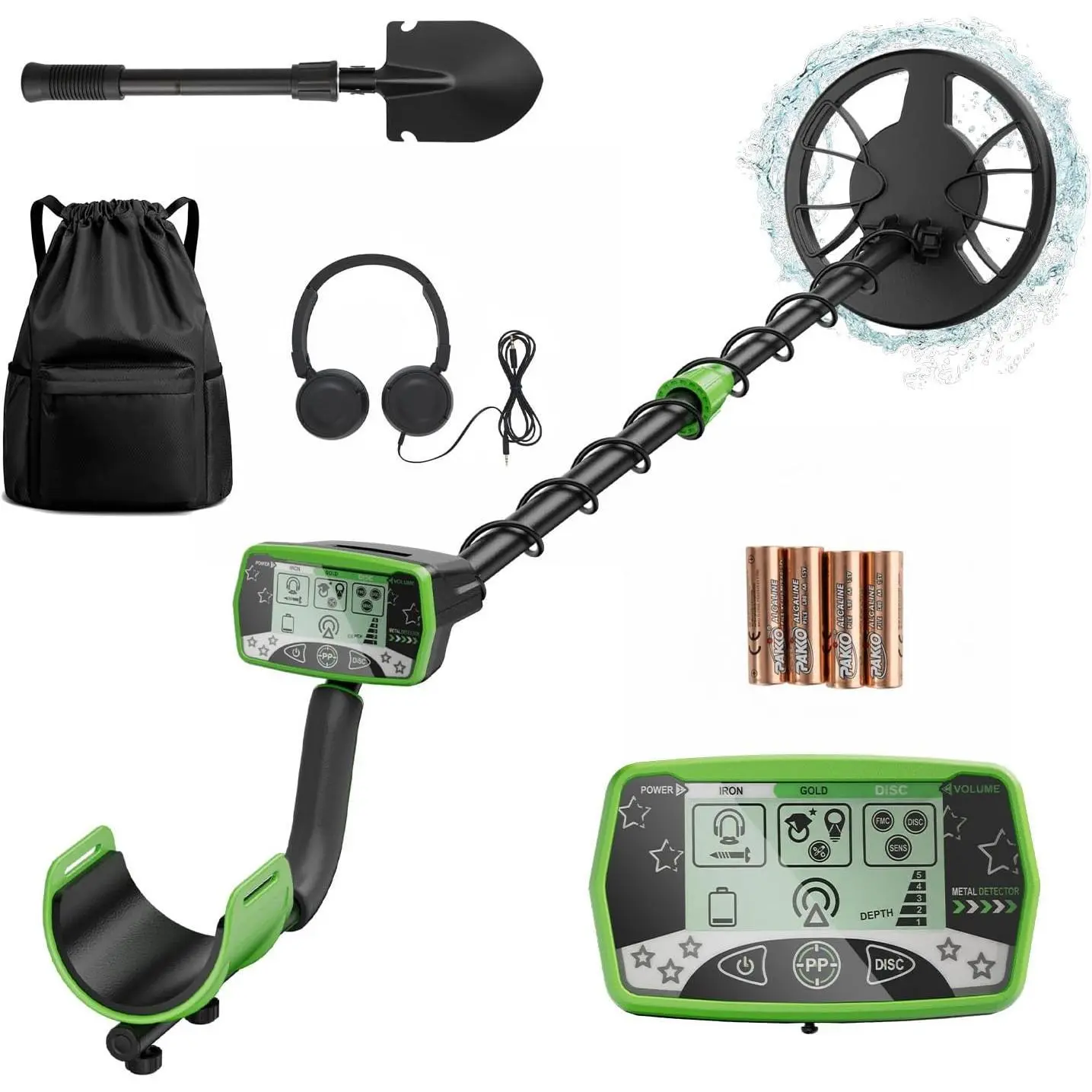 8-inch Waterproof Metal Detector Full Kit, Unisex Beginner Treasure Hunt Tool with Dual Modes, Backlit LCD Display, Backpack, Batteries for Beach, Camping Trip, Beach Day