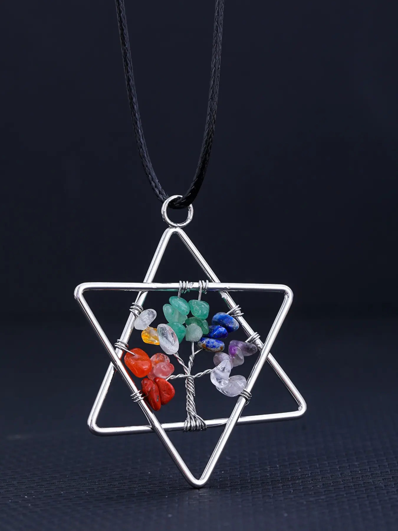 Handmade Natural Stone Crystal Life Tree Hexagon Pendant, Necklace Charm, DIY Earrings Jewelry Decoration, 1pc