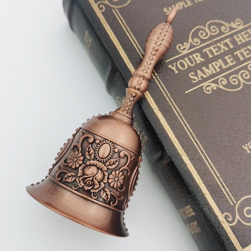 Retro Metal European Style Hand Bell Classic Vintage Craft Bell Clear Loud Sound Decorative Alarm Bell Festive Christmas Ornament Hanging Wind Bell Elegant Handicraft Art Decoration for Home Party Holiday Wedding Cafe Bar Farmhouse Indoor Outdoor Seasonal