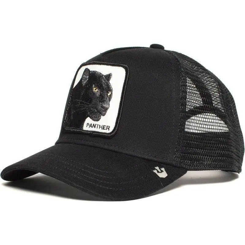 Men's 1-Size A-Type Trucker Hat, Cartoon Mesh Embroidered Cap with Black Panther, Tiger, Wolf Designs, Breathable Farm-Inspired Headwear for Men (Also Fits Women)