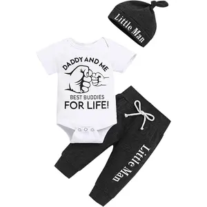 Unisex Newborn 3-Piece Soft Cotton Loose Fitting Baby Outfits Set - Long Sleeve Romper, Pants, Hat, Breathable Fabric, Contrast Bindings, Newborn Gift Set