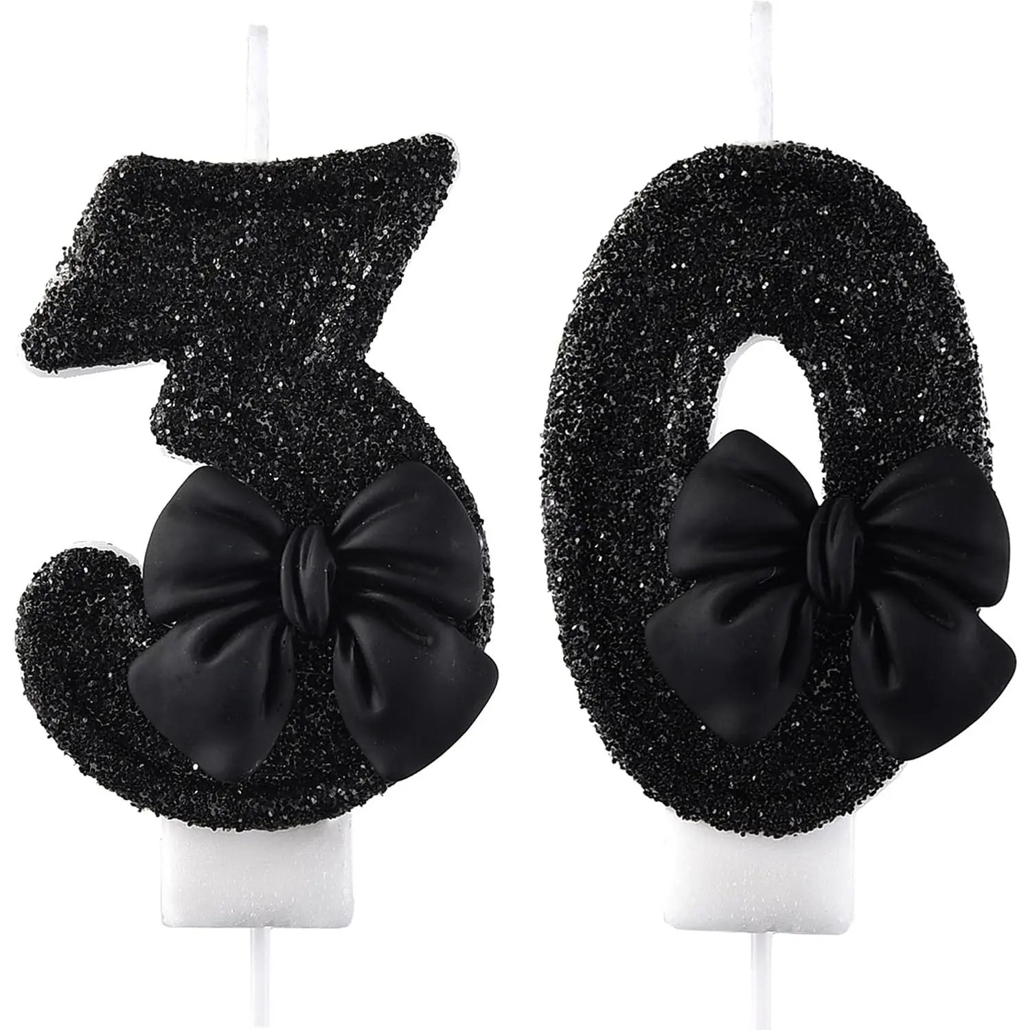 30 Birthday Candle Black Glitter Bow 30th Birthday Candle |   Smokeless Elegant Number 30 Cake Candles with Bow, Birthday Candle 30th Topper Decor for Party Anniversary Celebration