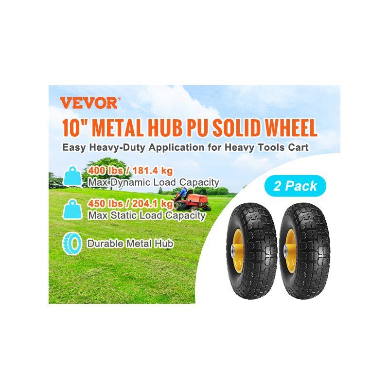 fathersdaygift  VEVOR Solid PU Run-Flat Tire Wheel, 10, 2-Pack, 400 lbs Dynamic Load, 450 lbs Static Load, Flat Free Tubeless Tires and Wheels for Hand Truck, Utility Cart, Dollies, Garden Trailers, Various Carts