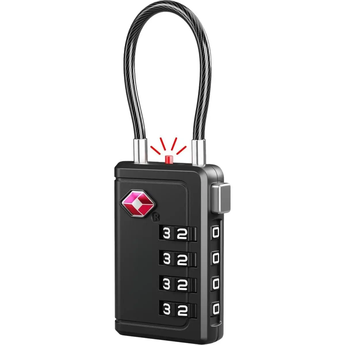 TSA Approved Luggage Locks, Travel Locks with Inspection  | TSA008, Easy to Read Dials, 4 Digit Combination, Flexible Steel , for Suitcases, Backpacks, Bags, 1-Pack, Black