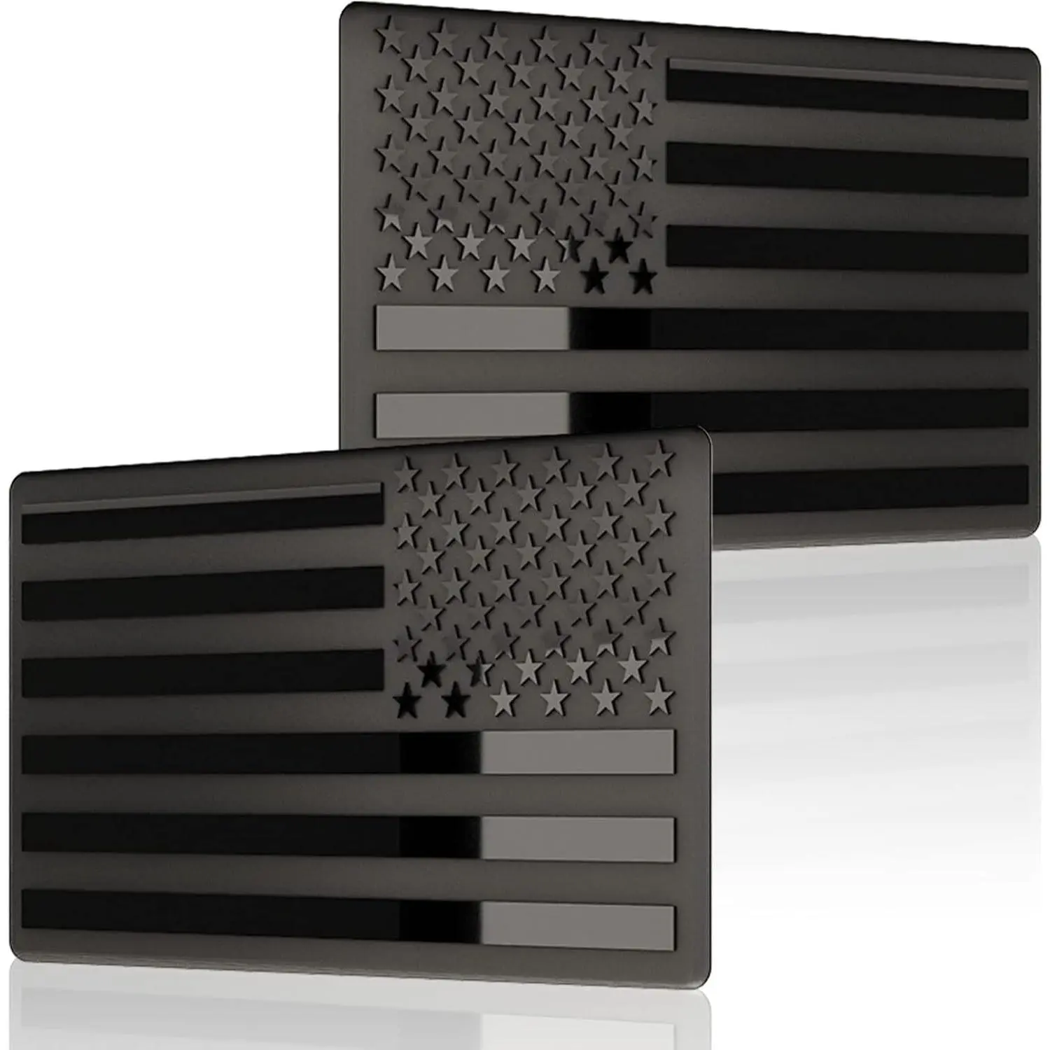 Embossed 3D Metal All Black American Flag Emblem Decal Stickers (1 Pair), Matte Black 5" x 3" Patriotic USA US Flag Car Decals Bumper Stickers for Truck, Window, Motorcycle, Support US Military