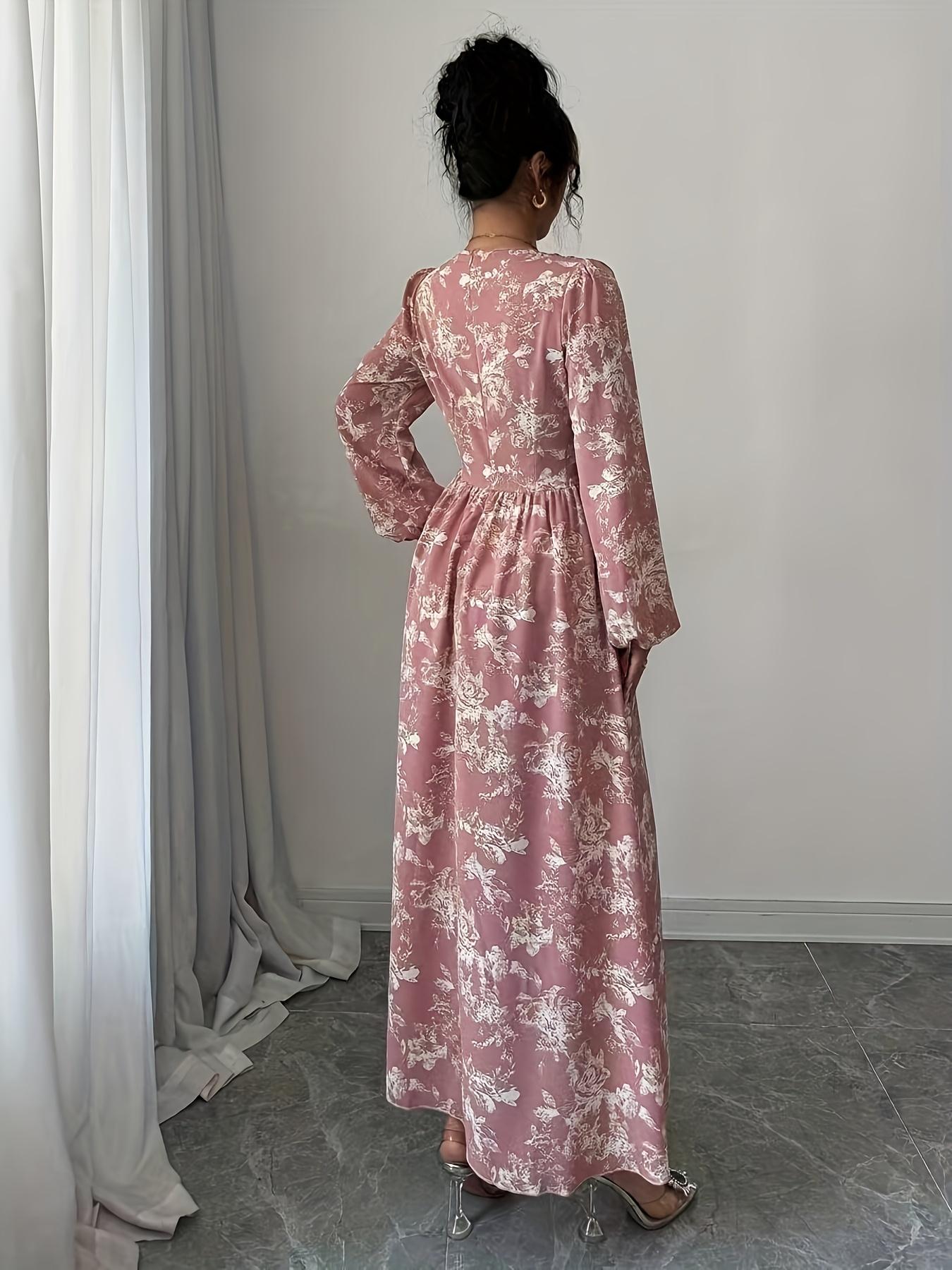 Women's All over Print Long Sleeve Dress, Casual Slim Fit Midi Dress,  Elegant Floral Pattern, Perfect for Spring & Fall - TikTok Shop
