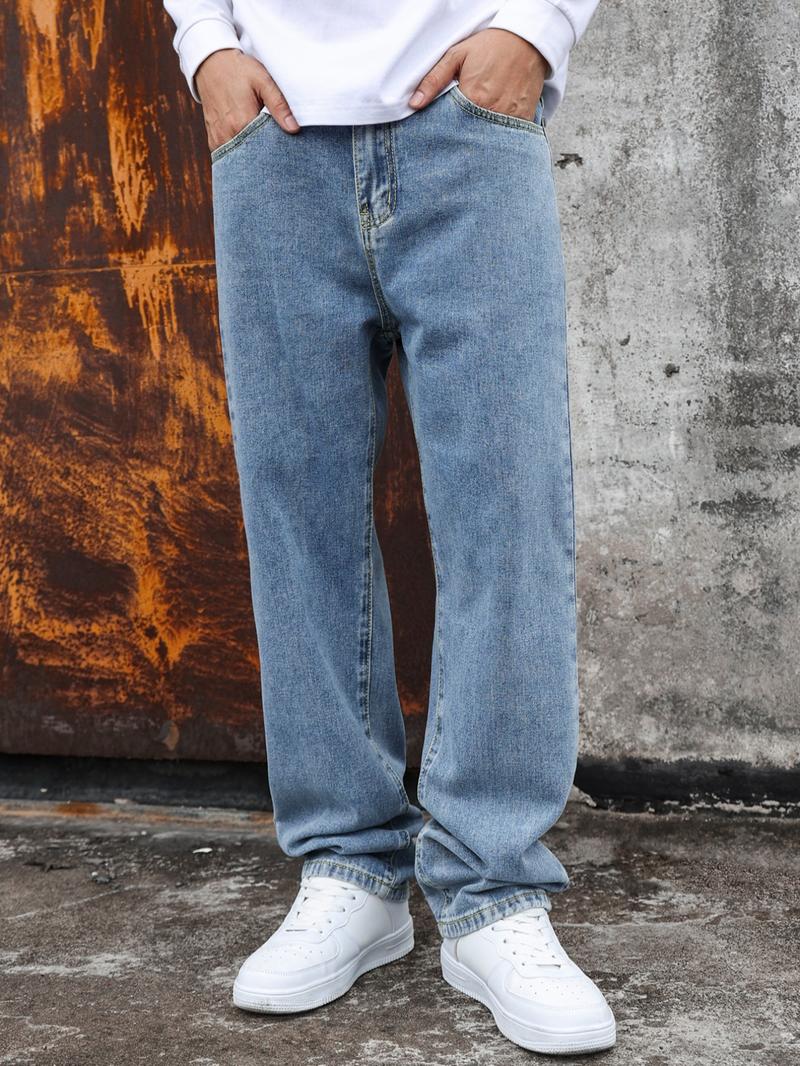 Men's Pocket Straight Leg Jeans with Pockets, Regular Fit Casual Comfy Denim Pants for Daily Wear, Fashion Men's Bottoms for All Seasons