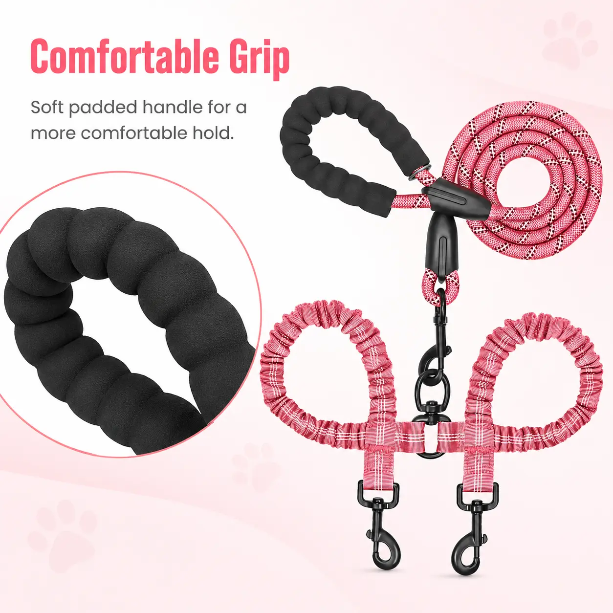 Multi-Color Reflective Elastic Nylon Retractable Dual Dog Leash, Heavy-Duty Anti-Tangle Double-Head Walking Lead for Medium & Large Dogs, Pet Supplies