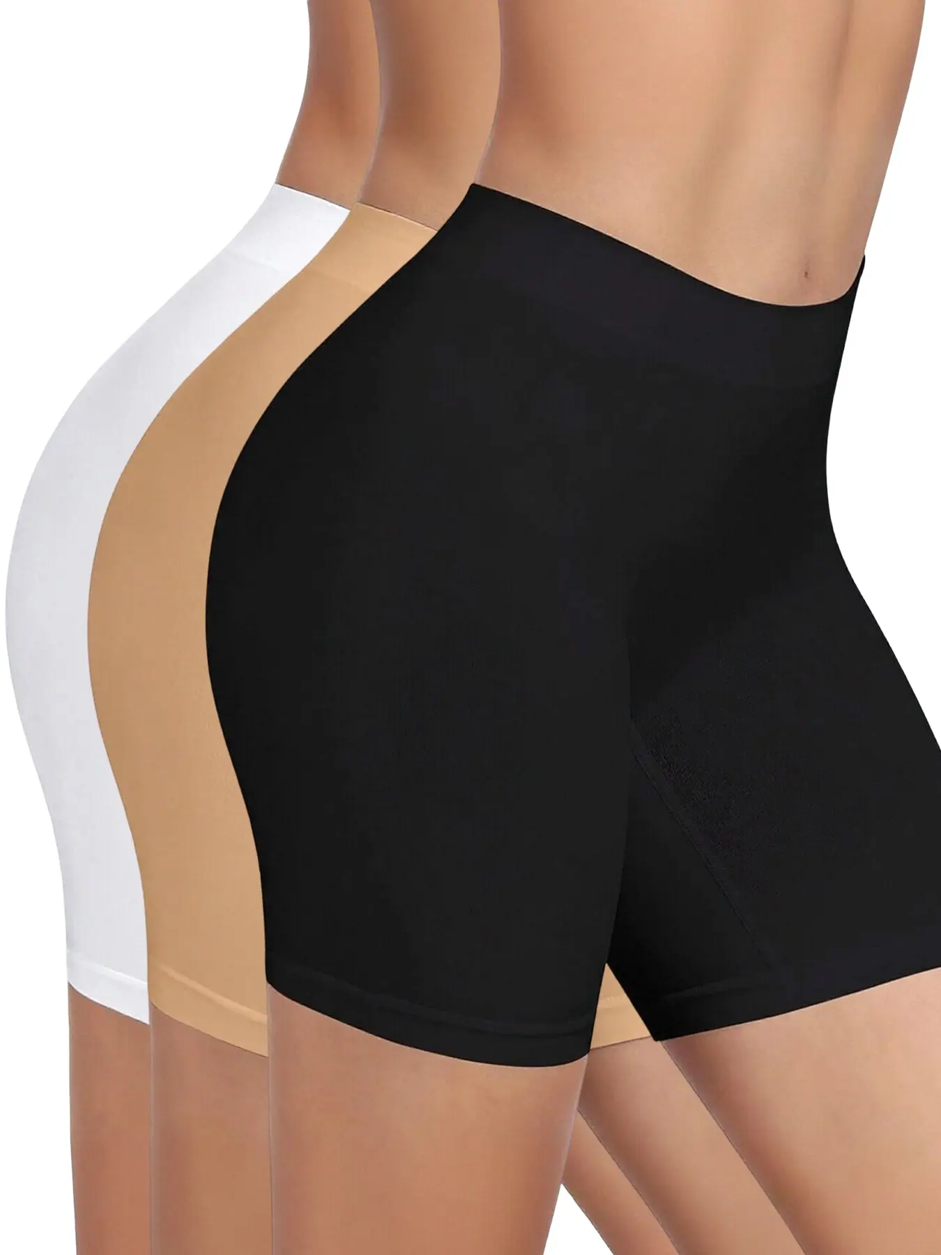 Women Seamless Anti Chafing Safety Shorts, Mid Thigh Under Dress, Anti Rolling Slip, Elastic Waist, Casual All Seasons