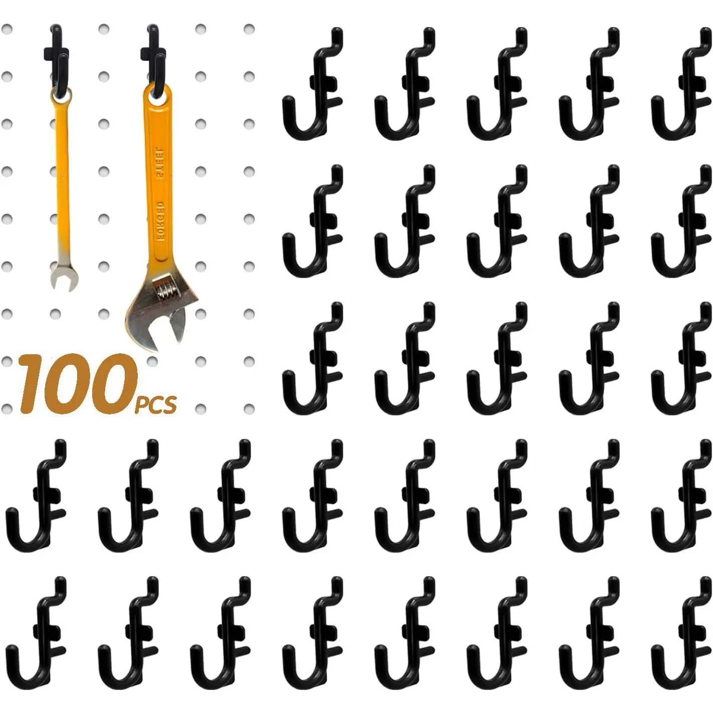 100 count Pegboard Hooks Plastic Peg Board J Hooks for  Black Pegboard Hooks J Hook Accessories, for 1/4" Pegboards DD017-100