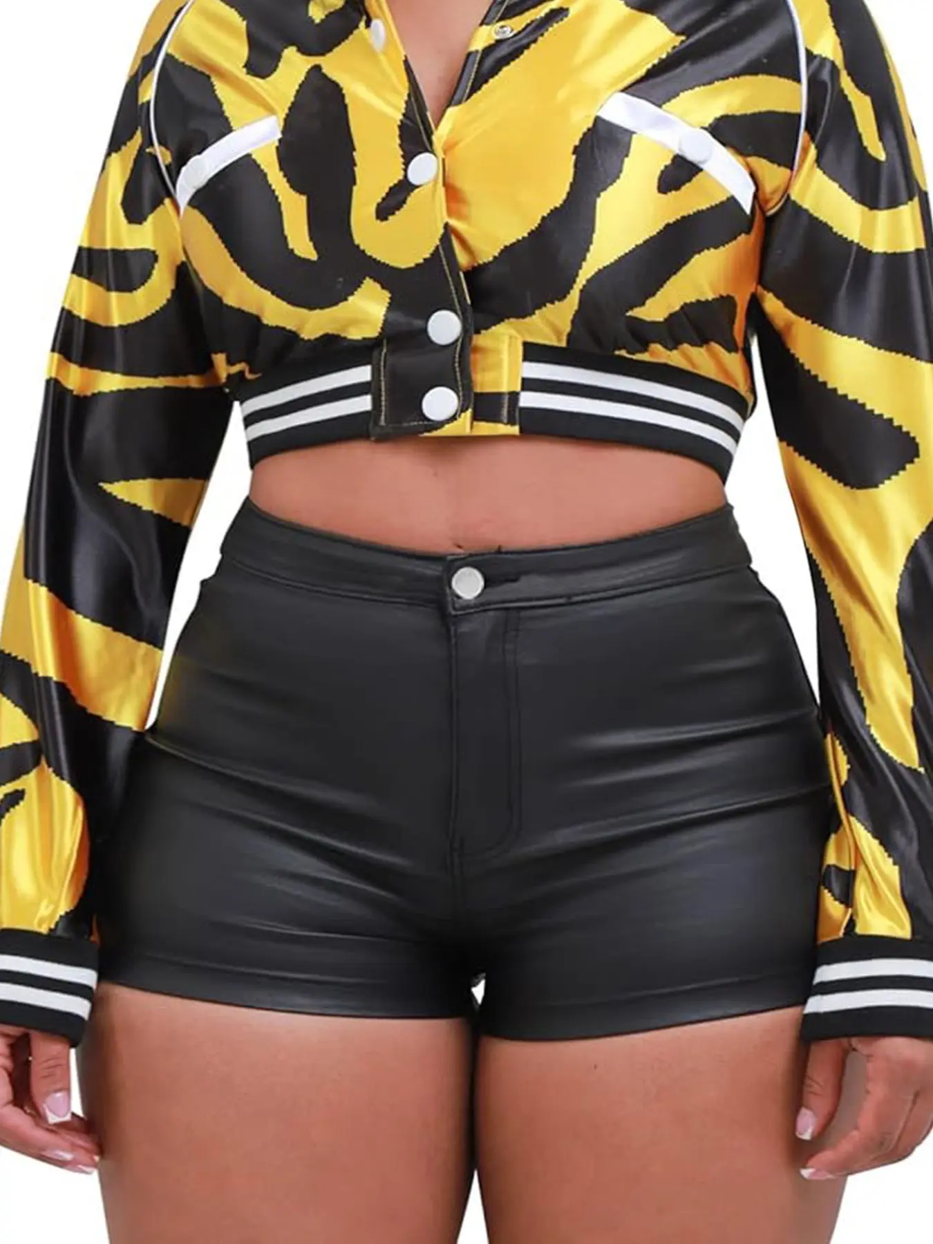 Plus Size High Waist Faux Leather Bootie Shorts, Club Shorts, Stretchy Butt Lifting Bottoms, Trendy Y2K Edgy Sexy Shorts for Daily Wear