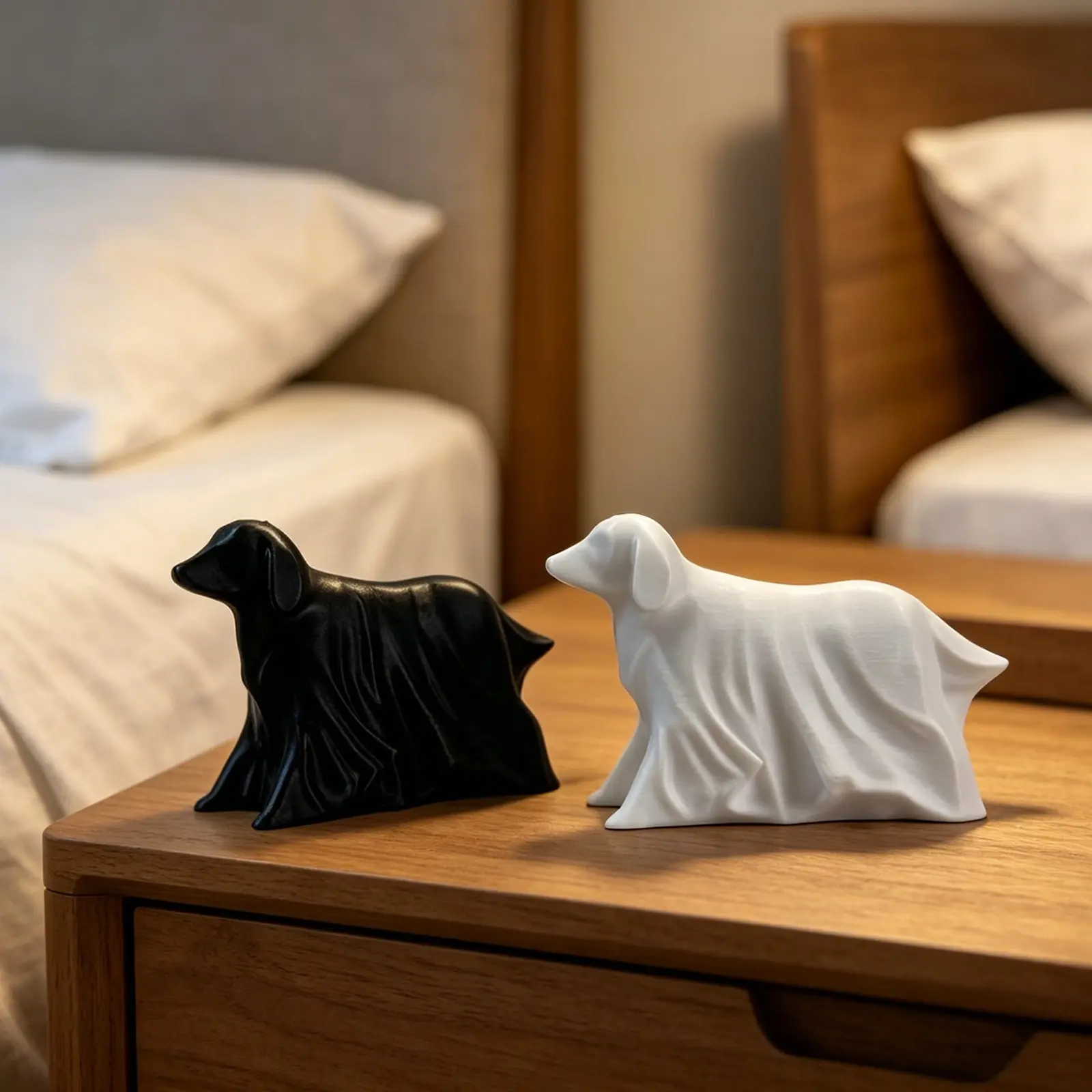 2-Piece Halloween Spooky Ghost Dog Statue Set, 3D Phantom Dog Sculpture, Walking Spirit Dog Ornament, Home Desktop Decoration, Resin Animal Figurines