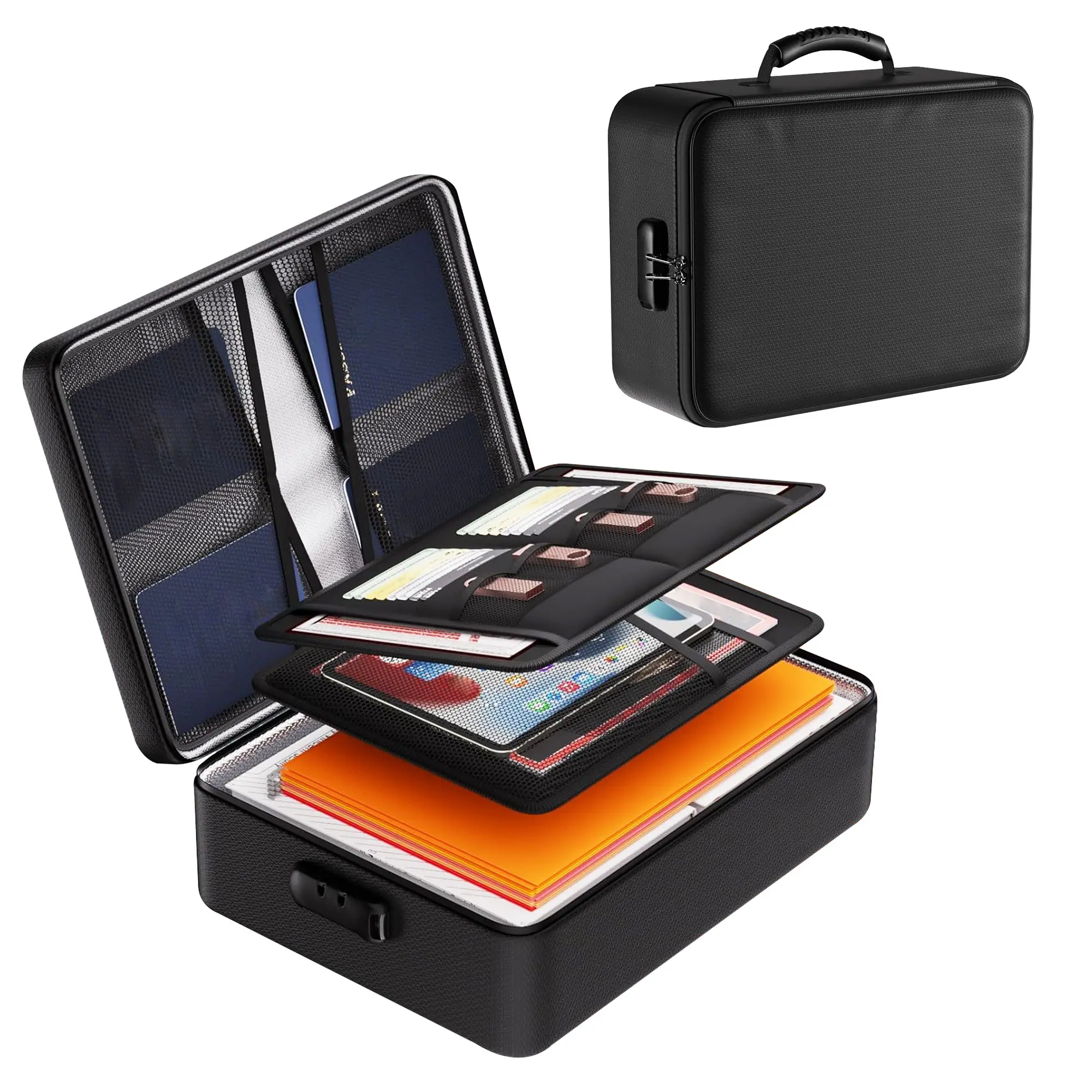 Fireproof & Waterproof Document Safe Box with Lock - Portable Hard Case for Files, Laptop, Passports & Certificates (Black)