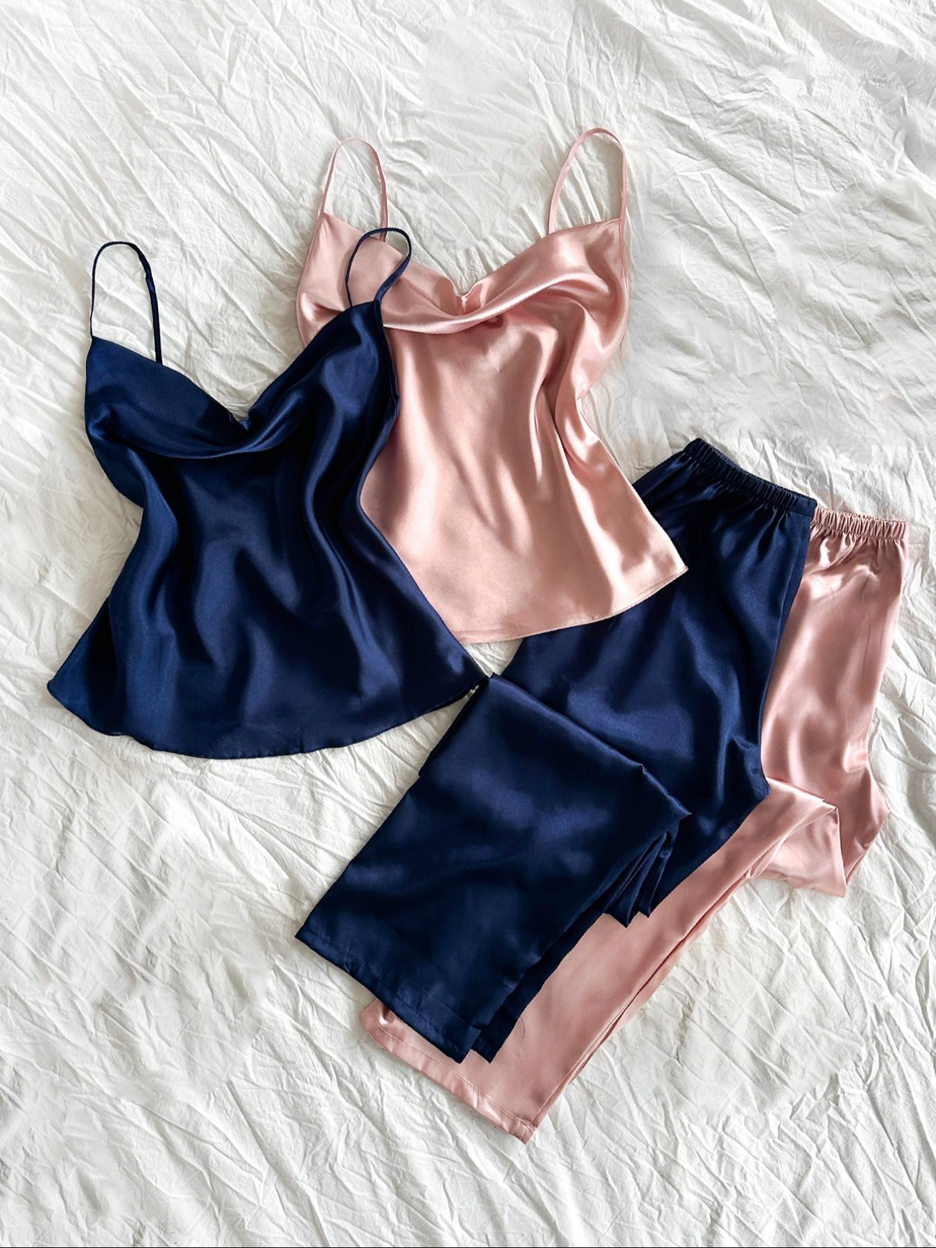 Women's Solid Color Cami Top & Elastic Waist Pants Pajama Set, Casual Comfy Loungewear Set for Daily Wear, Ladies Sleepwear for Summer