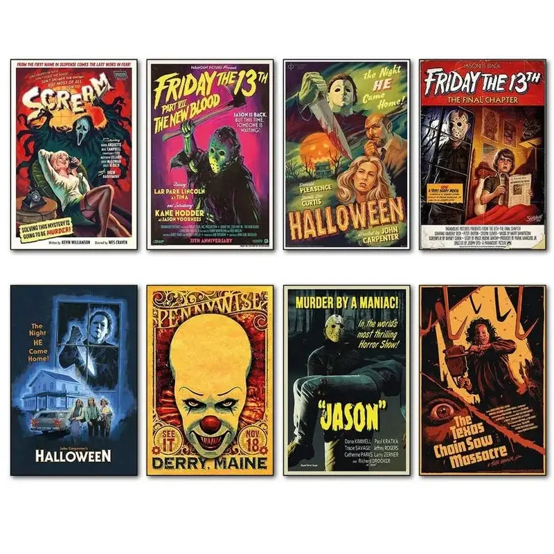 Classic Horror Movie Wall Art Aluminum Metal Print Vintage Halloween Decor Horror Character Artwork for Living Room Bedroom Man Cave and Collectors