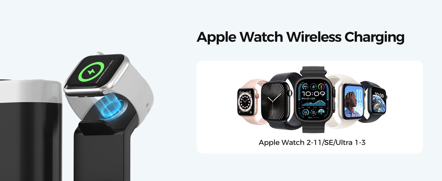 Wireless Charging Station,5 in 1 Multiple Charger Stand with Alarm Clock,7 Night Light,Mag-Safe Charging Dock for iPhone 17 16 15 14 13 12 Pro Max Plus,Apple Watch 11/10/9/8,for Airpods,Bedroom