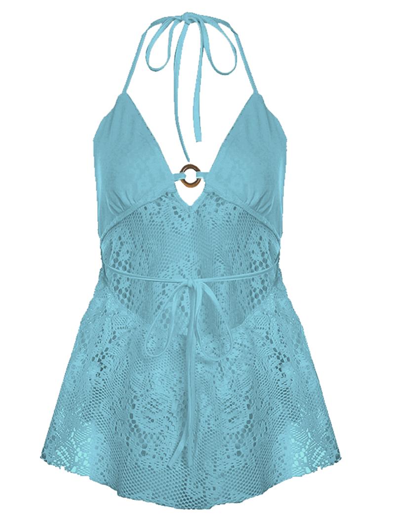 Women's Solid Hollow Out Halter Neck Top, Casual Basic Sleeveless Fitted Crochet Top for Beach Holiday Vacation, Ladies Clothes for Summer, Womenswear, Bohemian Sleeveless Top, Breathable Sleeveless Top, Boho Sleeveless Top