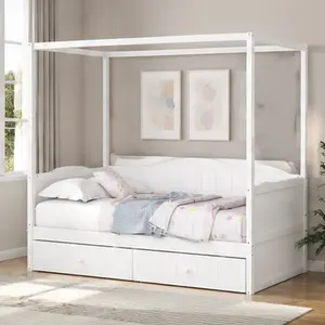 ARCH Modern Twin Size Canopy Day Bed Frame with 2 Storage Drawers - Solid Wood+MDF Build, White/Gray Options, Assembly Required, Wipe Clean, Space-Saving for Teens Room Bedroom - 41.30 W x 77.60 D x 66.10 in