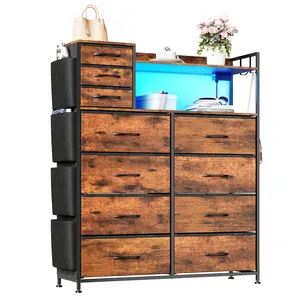 11 Drawer Fabric Storage Organizer Tower with MDF Top Metal Frame Bedroom Closet Dresser Storage Unit for Clothes Toys Office Supplies