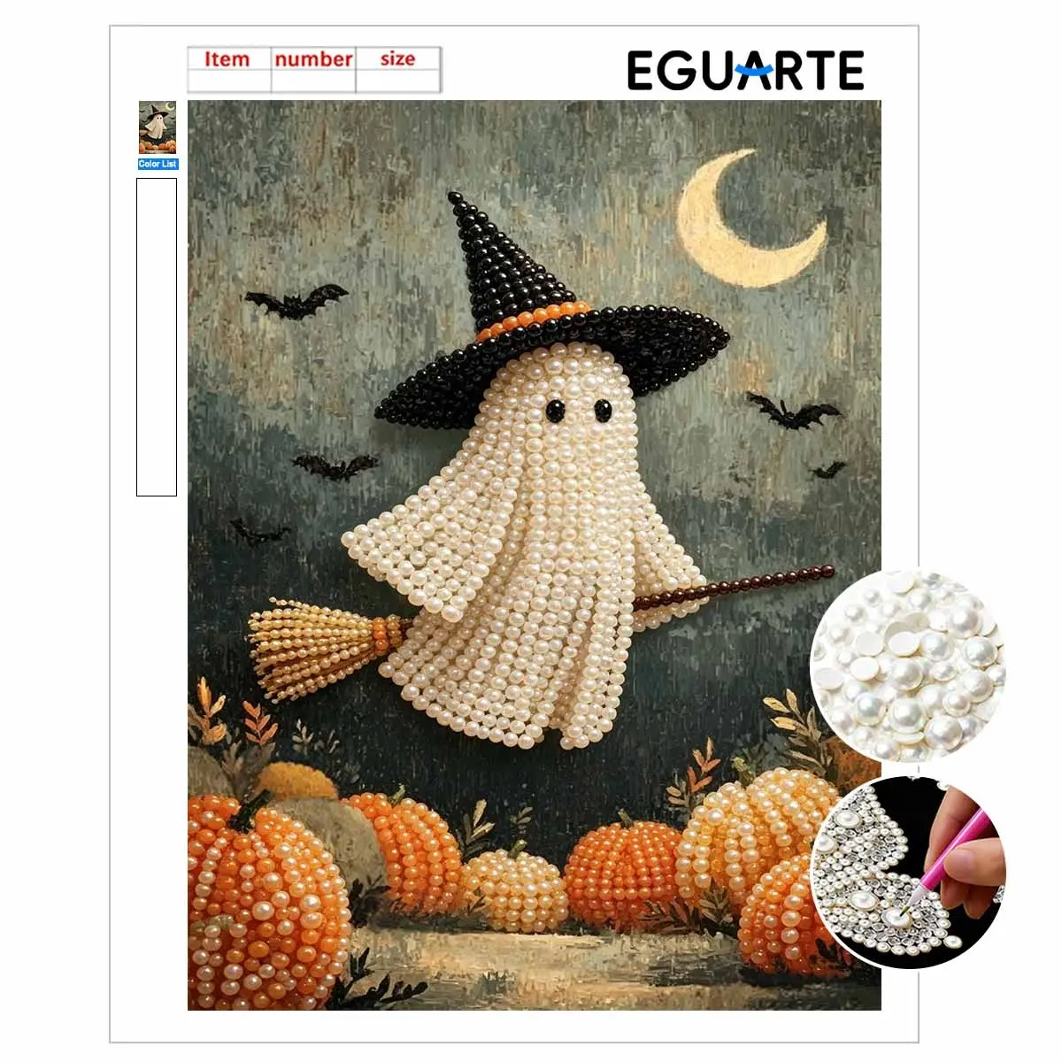 Halloween DIY Craft Pearl Art Painting, Skull and Pumpkin Design, Wall Hanging Decor, Pearl Puzzle Gift, Party Decoration, Holiday Present
