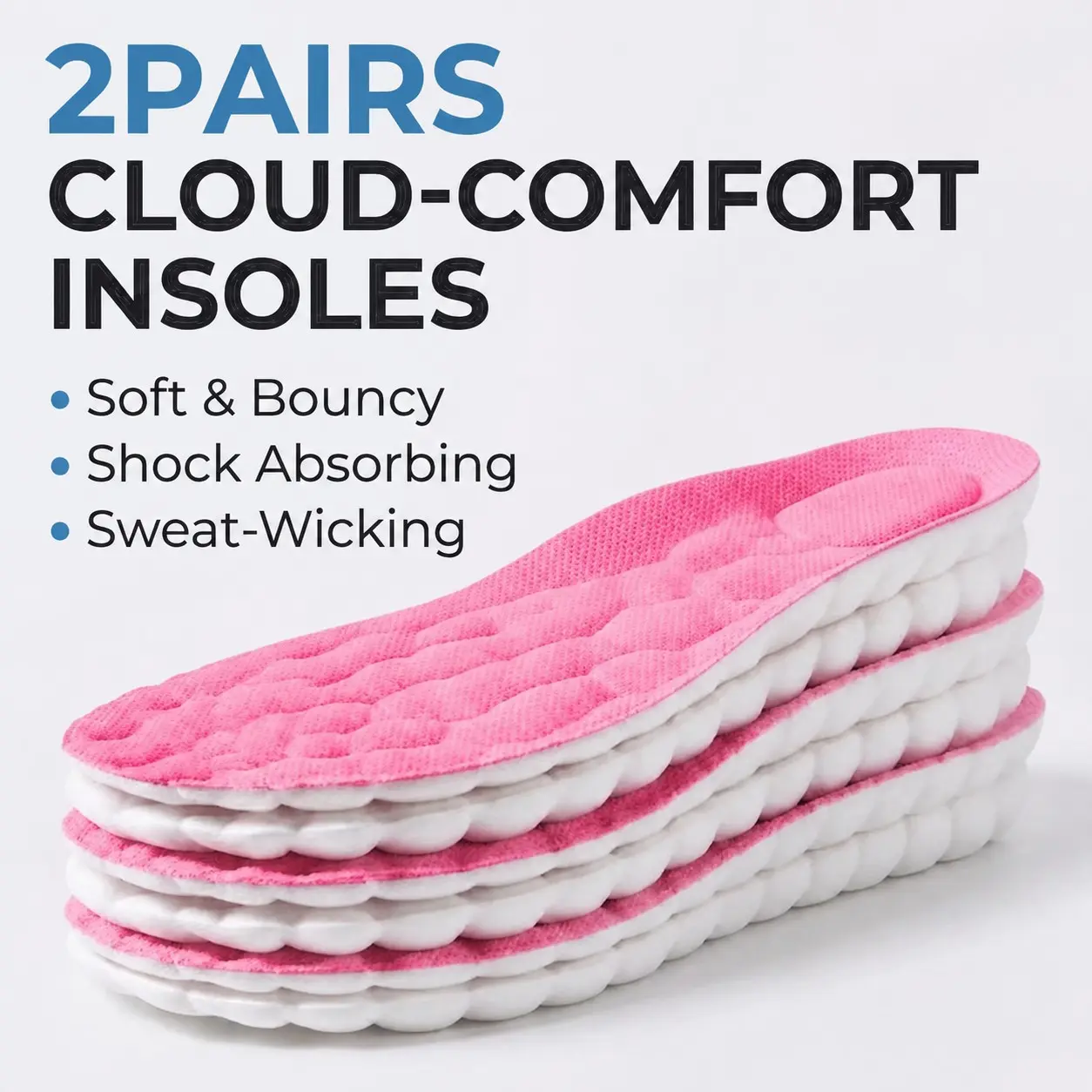 2 Pairs Ultra-Soft Sport Insoles, Custom Fit Design for Long Hours Standing, Comfortable Daily Use, Perfect for Extended Wear, Soft Cushioned Insole