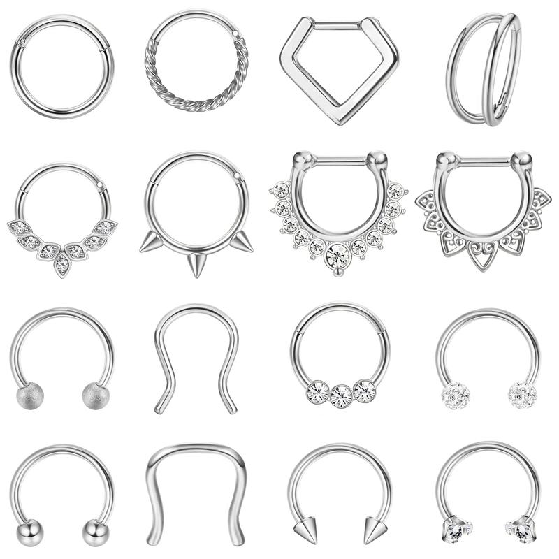 Drperfect 16G Septum Rings Stainless Steel Daith Earrings Nose Rings CZ Cartilage Helix Tragus Septum Clicker Piercing Jewelry