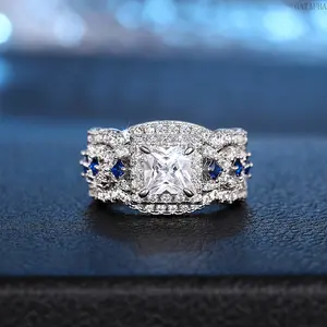Women's 3-Pcs Stackable Ring Set, Square Cut Zircon Luxury Statement Rings, Elegant Dainty Layered Bands for Date, Formal Events (Sports & Outdoor Jewelry Accessory)