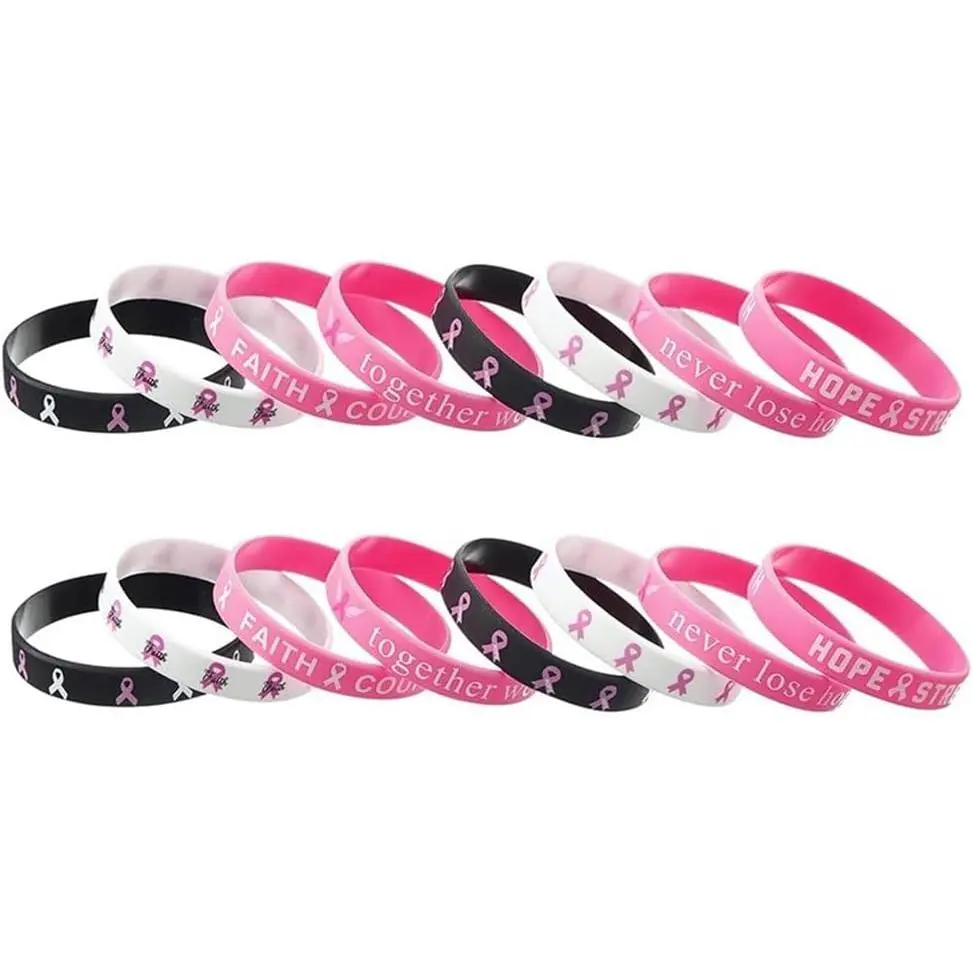 Breast Cancer Awareness  Bracelets -  Ribbon Inspirational Wristbands with Hope/Faith Quotes - Support Charity, Gifts & Daily Wear