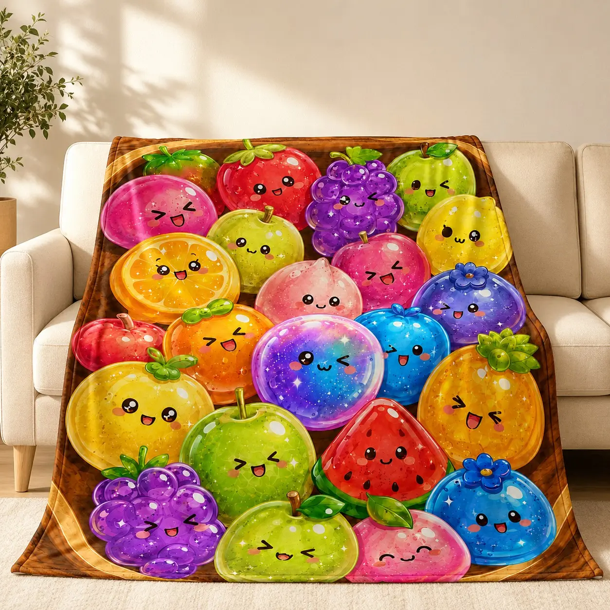Cartoon Color Crystal Dumpling Banana Squishy Steamer Flannel Blanket, Cartoon Pattern Blanket, Soft Lightweight, All-Season, Ideal Gift for Holidays