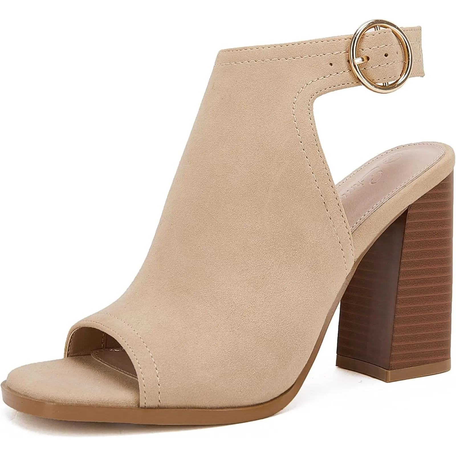 Coutgo Women's Open Peep Toe Sandals Chunky Block High Heel Cutout Booties | 3.5-In Stacked Heeled, Ankle Strap, Adjustable Buckle, Summer Dressy Casual Shoes, Work, Party