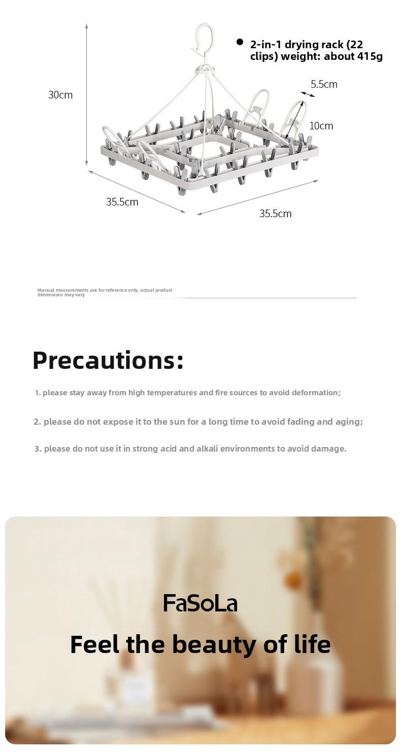 FaSoLa Household Folding Drying Rack, Multi-Clip Sock and Underwear Drying Tool, Multifunctional Windproof 2-in-1 Drying Rack